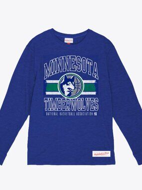 Minnesota Timberwolves Blue Striped Logo Lockup Slub Long Sleeve T-Shirt